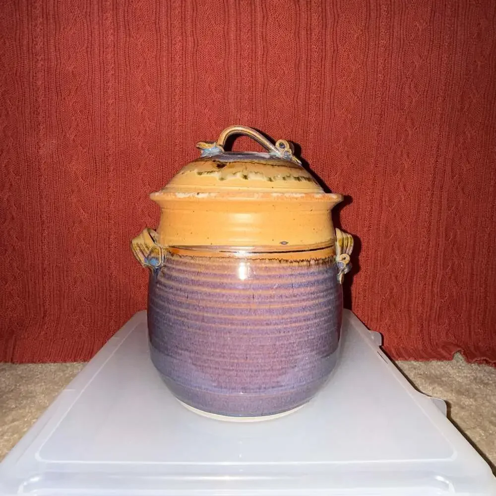Royce Yoder Pottery - Cookie Jar: Tan/Ash - 15 Steps,